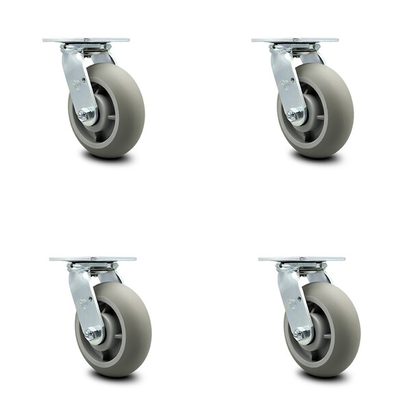 6 Inch Thermoplastic Rubber Caster Set with Roller Bearing and Swivel Lock SCC